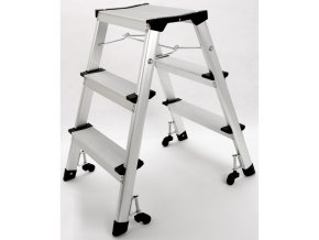 Hliníkové oboustranné skládací mobilní schůdky, 2x3 stupně, výška 680 mm