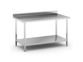 Nerezový pracovní stůl s policí a ohrádkou, 1500 x 800 x 850 mm
