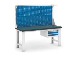 Pracovní stůl do dílny GB s nástavbou a závěsným boxem na nářadí, 1800 mm
