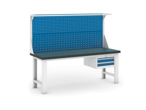 Pracovní stůl do dílny GB s nástavbou a závěsným boxem na nářadí, 2100 mm