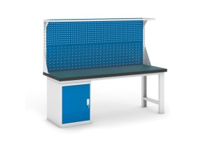 Pracovní stůl do dílny GB s nástavbou a skříňkou na nářadí, 2100 mm
