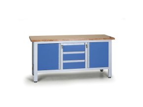 pracovni stul do dilny expert 3 zasuvky 2 skrinky 1690 x 600 x 860 900 mm modra 8246