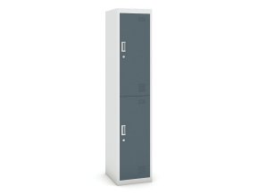 Šatní skříňka s úložnými boxy, 2 boxy, 1800 x 380 x 450 mm, cylindrický zámek, tmavě šedé dveře
