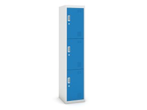 Šatní skříňka s úložnými boxy, 3 boxy, 1800 x 380 x 450 mm, cylindrický zámek, modré dveře