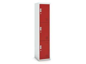 Šatní skříňka s úložnými boxy, 3 boxy, 1800 x 380 x 450 mm, cylindrický zámek, červené dveře