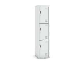 Šatní skříňka s úložnými boxy, 3 boxy, 1800 x 380 x 450 mm, cylindrický zámek, šedé dveře