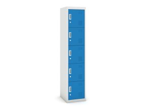 Šatní skříňka s úložnými boxy, 5 boxů, 1800 x 380 x 450 mm, cylindrický zámek, modré dveře