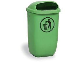 Venkovní odpadkový koš na sloupek, 50 l, 425 x 320 x 780 mm, světle zelený