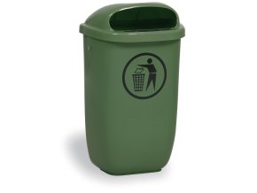 Venkovní odpadkový koš na sloupek, 50 l, 425 x 320 x 780 mm, tmavě zelený
