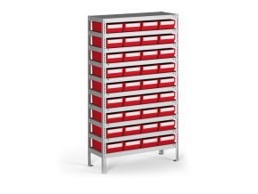 Regál s plastovými boxy ShelfBox, 1600 x 800 x 400 mm, 36x box E