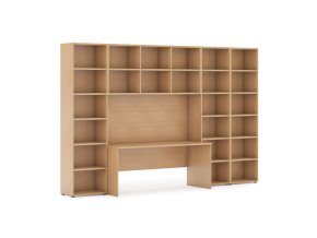 Sestavy knihoven INTEGRO se stolem, vyšší/širší, 3550 x 700/400 x 2300 mm, buk