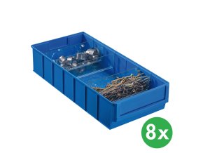 Plastový regálový box ShelfBox typ E - 183 x 400 x 81 mm, 8 ks, modrý