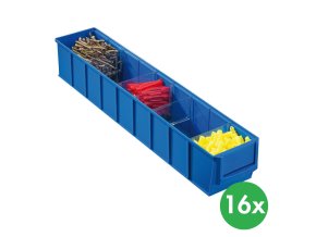 Plastový regálový box ShelfBox typ C - 91 x 500 x 81 mm, 16 ks, modrý
