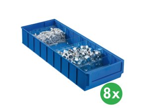 Plastový regálový box ShelfBox typ F - 183 x 500 x 81 mm, 8 ks, modrý