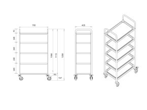 Nerezový policový vozík, 705 x 405 x 1250 mm, 5 polic
