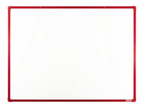 Bílá magnetická popisovací tabule s keramickým povrchem boardOK, 1200 x 900 mm, červený rám