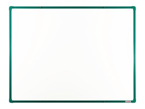 Bílá magnetická popisovací tabule s keramickým povrchem boardOK, 1200 x 900 mm, zelený rám