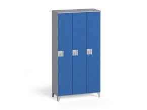 Šatní skříňka, 3 oddíly, 1750 x 900 x 400 mm, otočný zámek, šedá/modrá