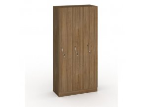 Dřevěná šatní skříňka, 3 oddíly, 1900 x 900 x 420 mm, ořech