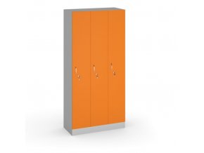 Dřevěná šatní skříňka, 3 oddíly, 1900 x 900 x 420 mm, šedá/oranžová