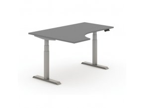 Výškově nastavitelný stůl, elektrický, 625-1275 mm, ergonomický pravý, deska 1600x1200 mm, grafit, šedá podnož