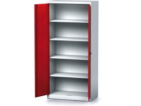 policova dilenska skrin 2 dverova mechanic 4 police 920 x 500 x 1950 mm cervene dvere 17189