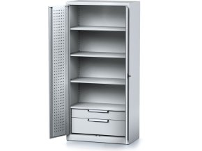 policova dilenska skrin 2 dverova mechanic 3 police 2 zasuvky 920 x 500 x 1950 mm sede dvere 17184