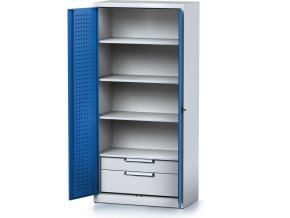 policova dilenska skrin 2 dverova mechanic 3 police 2 zasuvky 920 x 500 x 1950 mm modre dvere 17181