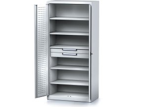 policova dilenska skrin 2 dverova mechanic 5 polic 2 zasuvky 920 x 500 x 1950 mm sede dvere 17179