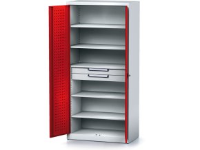 policova dilenska skrin 2 dverova mechanic 5 polic 2 zasuvky 920 x 500 x 1950 mm cervene dvere 17176