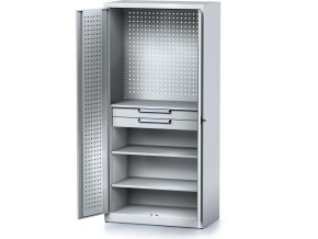 policova dilenska skrin 2 dverova mechanic 2 police 2 zasuvky 920 x 500 x 1950 mm sede dvere 17175