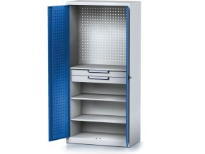 policova dilenska skrin 2 dverova mechanic 2 police 2 zasuvky 920 x 500 x 1950 mm modre dvere 17172