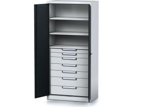 policova dilenska skrin 2 dverova mechanic 3 police 7 zasuvek 920 x 500 x 1950 mm antracitove dvere 17159