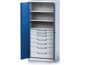 policova dilenska skrin 2 dverova mechanic 3 police 7 zasuvek 920 x 500 x 1950 mm modre dvere 17158