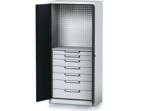 policova dilenska skrin 2 dverova mechanic 1 police 7 zasuvek 920 x 500 x 1950 mm antracitove dvere 17819