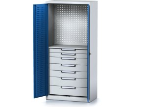 policova dilenska skrin 2 dverova mechanic 1 police 7 zasuvek 920 x 500 x 1950 mm modre dvere 17155