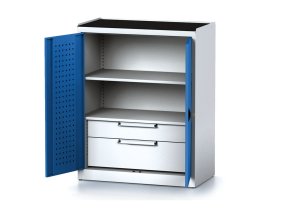 policova dilenska skrin 2 dverova mechanic 1 police 2 zasuvky 920 x 500 x 1170 mm modre dvere 17032