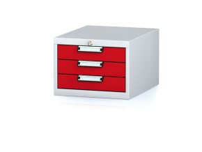 Závěsný dílenský box na nářadí k pracovním stolům MECHANIC, 3 zásuvky, 480 x 600 x 351 mm, červené dveře