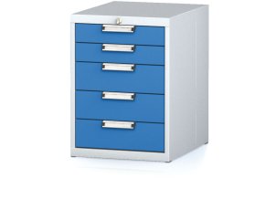 Dílenský zásuvkový box na nářadí MECHANIC, 5 zásuvek, 480 x 600 x 662 mm, modré dveře