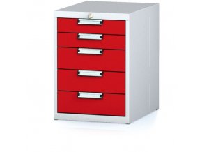 Dílenský zásuvkový box na nářadí MECHANIC, 5 zásuvek, 480 x 600 x 662 mm, červené dveře
