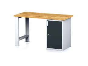 Dílenský pracovní stůl MECHANIC I, pevná noha + dílenská skříňka na nářadí, 1500 x 685 x 880 mm, antracitové dveře