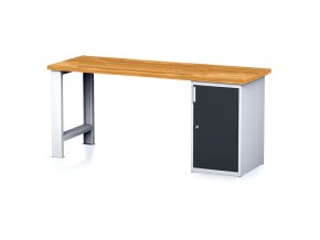 Dílenský pracovní stůl MECHANIC I, pevná noha + dílenská skříňka na nářadí, 2000 x 685 x 880 mm, antracitové dveře