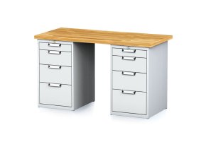Dílenský stůl MECHANIC I se 2 zásuvkovými dílenskými boxy na nářadí místo nohou, 8 zásuvek, 1500 x 685 x 880 mm, šedé dveře