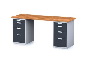 Dílenský stůl MECHANIC I se 2 zásuvkovými dílenskými boxy na nářadí místo nohou, 8 zásuvek, 2000 x 685 x 880 mm, antracitové dveře