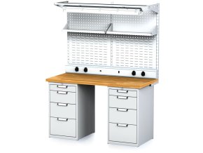 dilensky stul mechanic i 2x zavesny box nastavba police el zasuvky a osvetleni 8 zasuvek 1500x685x880 mm sede dvere 17905