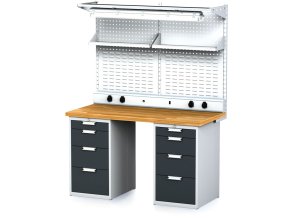 dilensky stul mechanic i 2x zavesny box nastavba police el zasuvky a osvetleni 8 zasuvek 1500x685x880 mm antracitove dvere 17906
