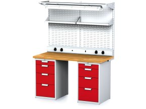 dilensky stul mechanic i 2x zavesny box nastavba police el zasuvky a osvetleni 8 zasuvek 1500x685x880 mm cervene dvere 17908