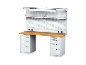 dilensky stul mechanic i 2x zavesny box nastavba police el zasuvky a osvetleni 8 zasuvek 2000x685x880 mm sede dvere 18038