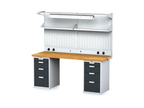 dilensky stul mechanic i 2x zavesny box nastavba police el zasuvky a osvetleni 8 zasuvek 2000x685x880 mm antracitove dvere 18039