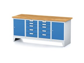 Dílenský stůl MECHANIC I, 2 skříňky a 2x 5 zásuvkový box na nářadí , 10 zásuvek, 2000x685x880 mm, modré dveře
